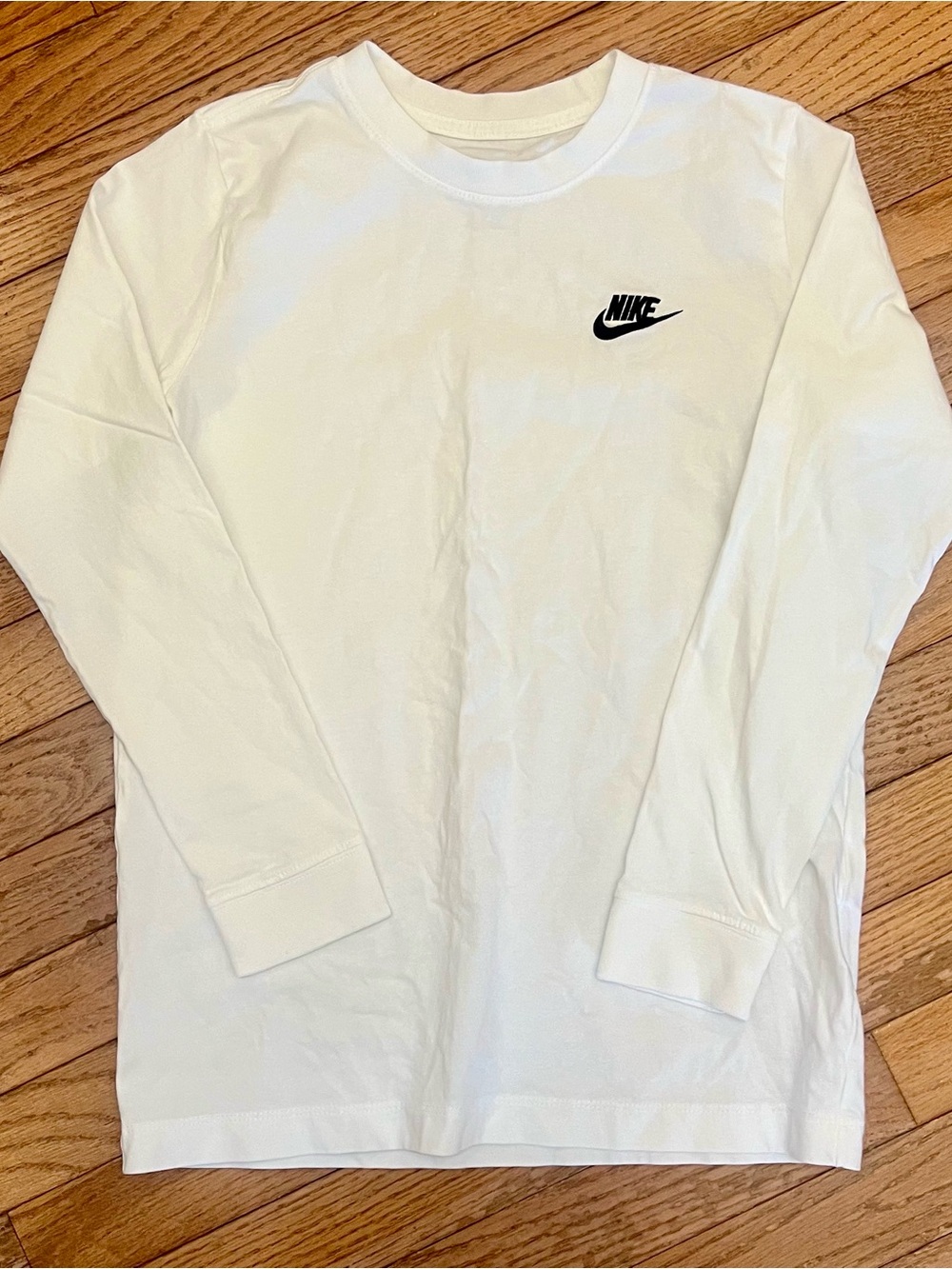 Nike White Long Sleeve Tee with Black Swoosh nwot YL